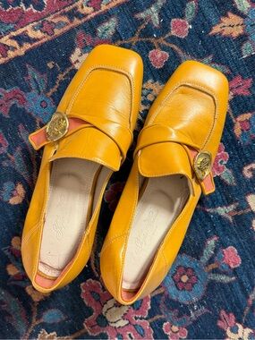 Taylor Thomas Jane Mustard vegan Slip-On Loafers with Decorative Medallion